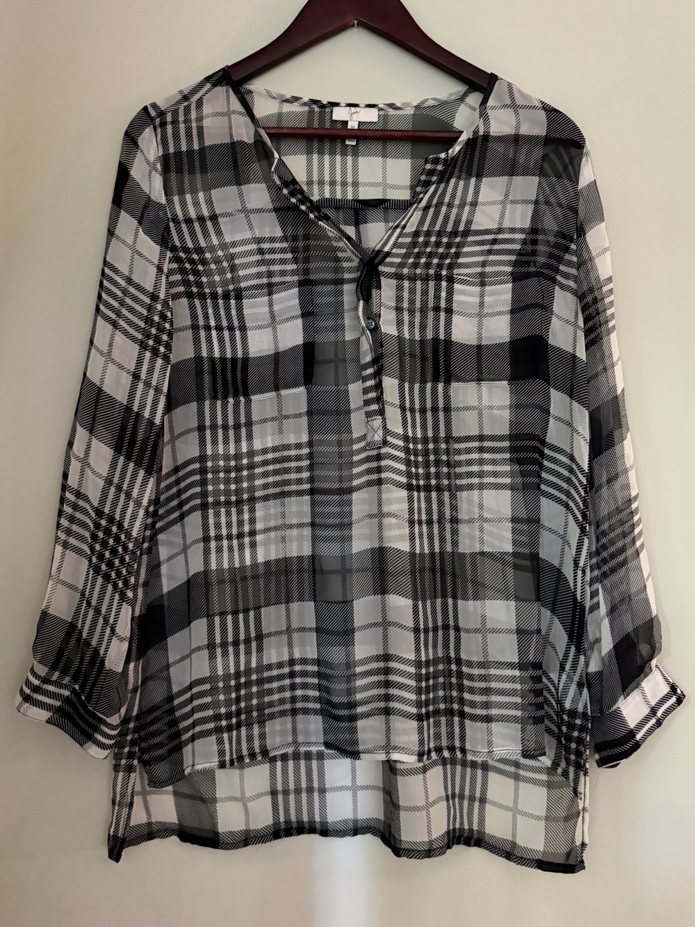 Joie | Black and White Silk Plaid Blouse | M